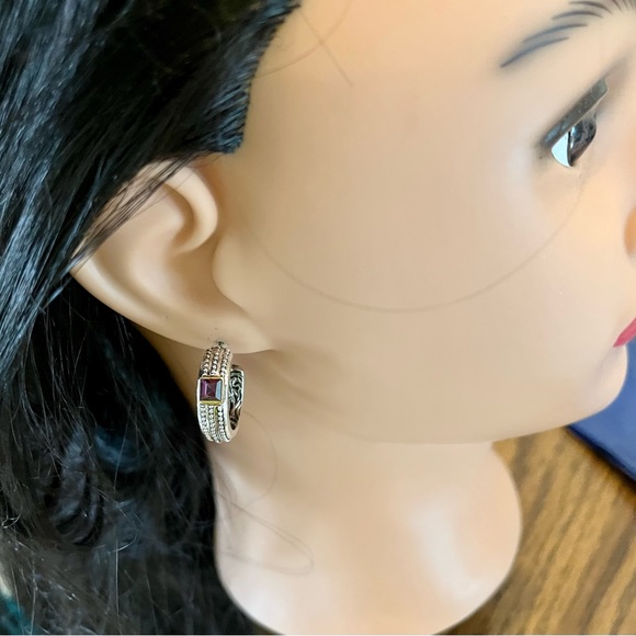 Pierced earrings, silver tone with purple -jewelry - Picture 5 of 14